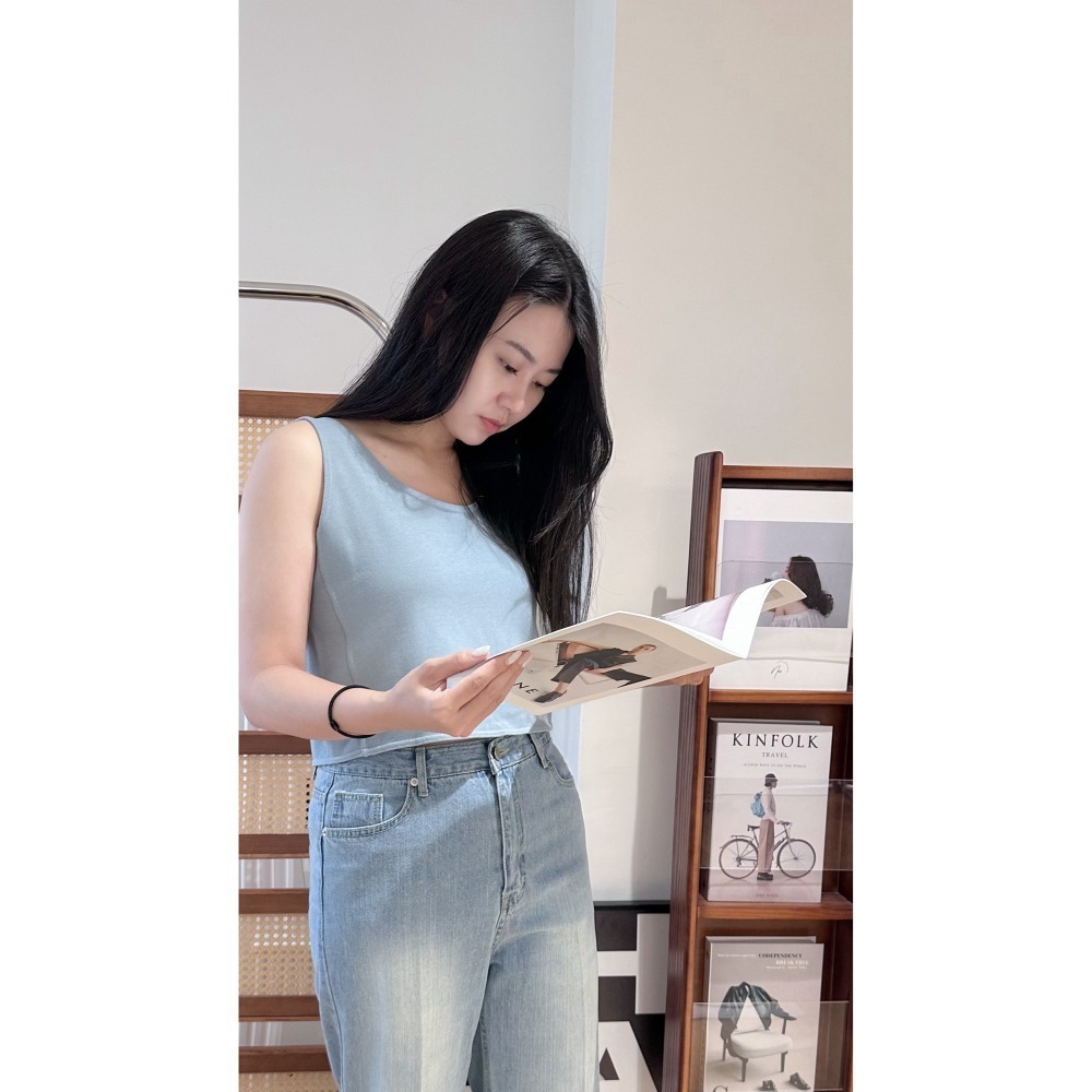 T065-日光棉語Ｕ領背心-霧藍/米白/深灰-細節圖4