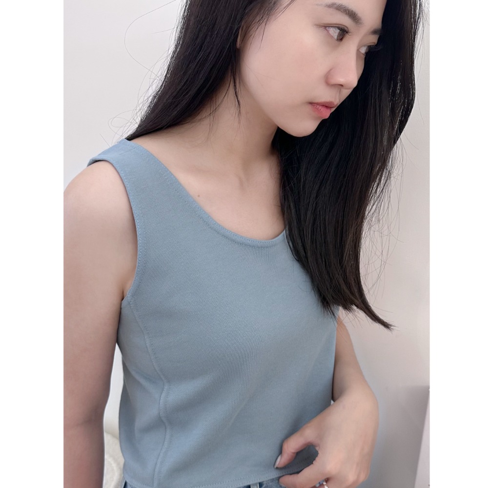 T065-日光棉語Ｕ領背心-霧藍/米白/深灰(現貨)-規格圖1