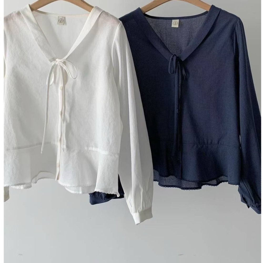 T068-綁結時光V領襯衫/白 (現貨)-細節圖2