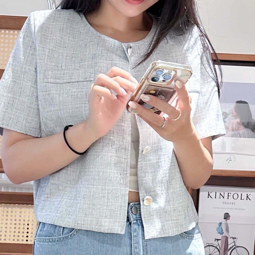 O019-霧光圓領氣質短袖外套-細節圖2