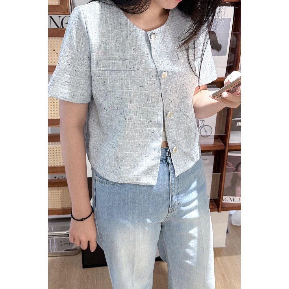 O019-霧光圓領氣質短袖外套-細節圖3