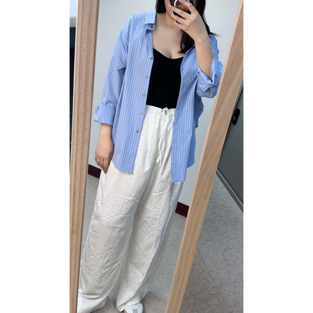 T072-藍白條紋後綁帶襯衫-細節圖3