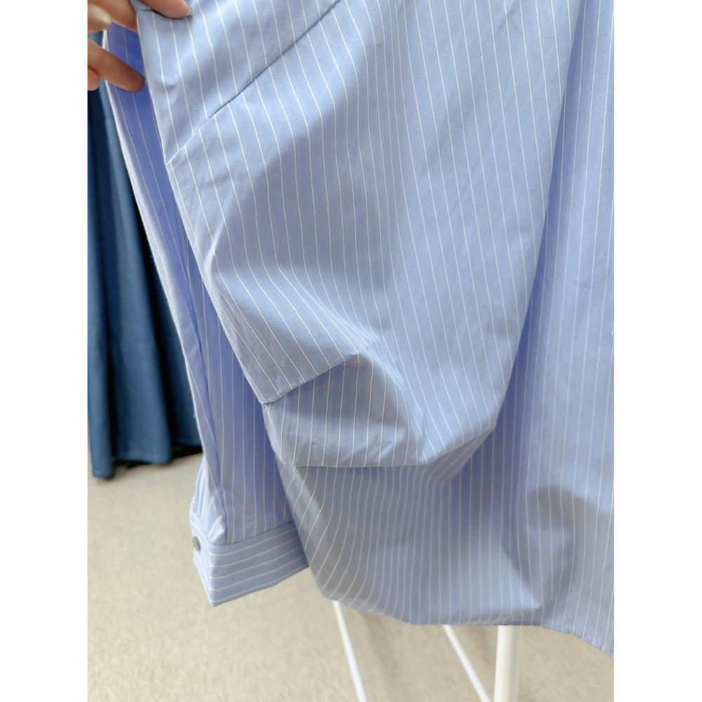 T072-藍白條紋後綁帶襯衫-細節圖6