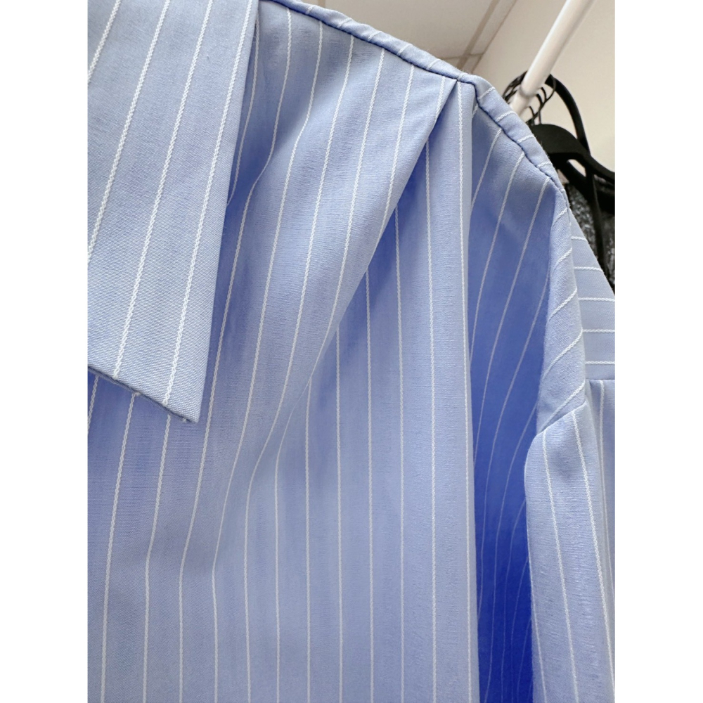 T072-藍白條紋後綁帶襯衫-細節圖7