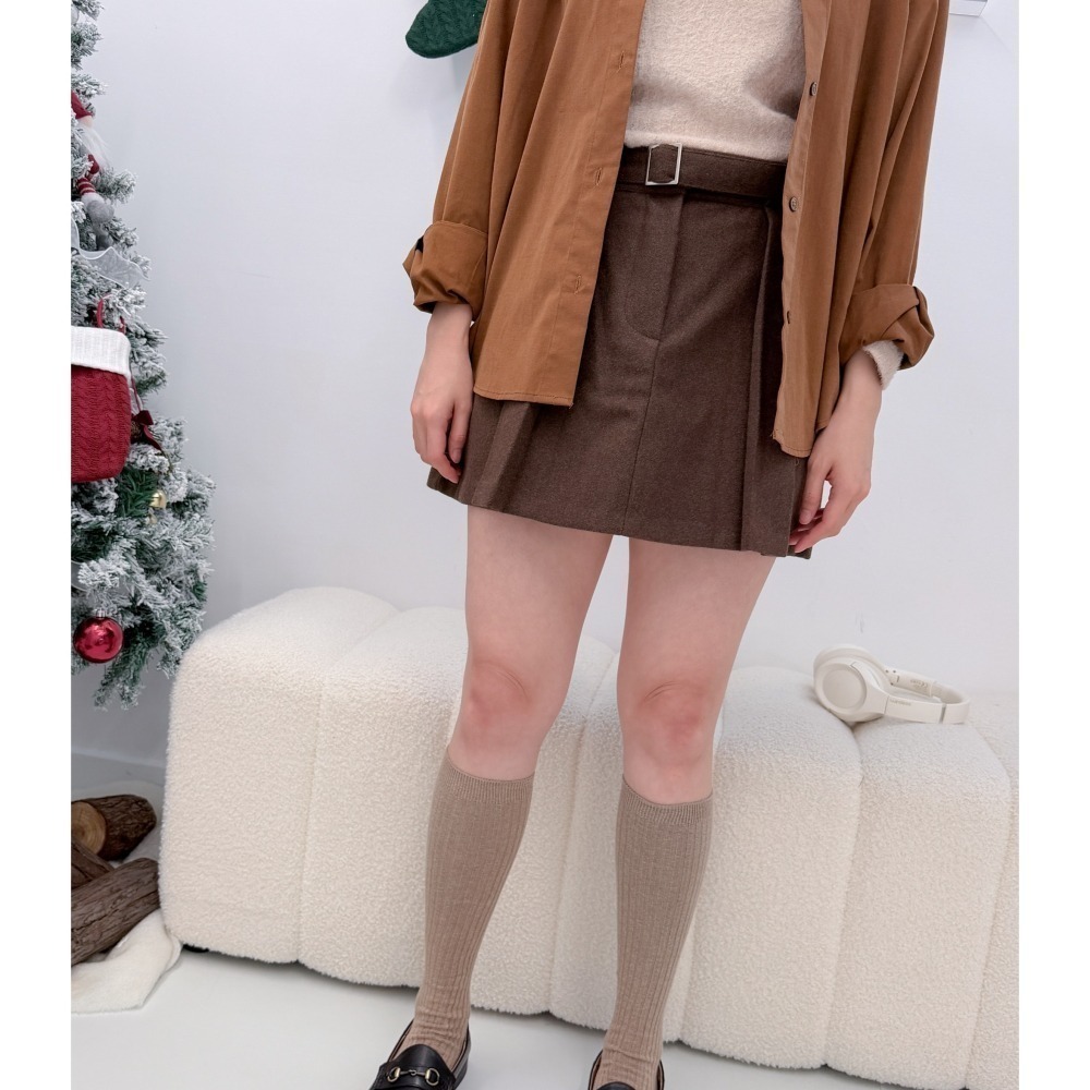 P038-冬日序曲・毛呢感附腰帶褲裙(現貨+預購)-細節圖2