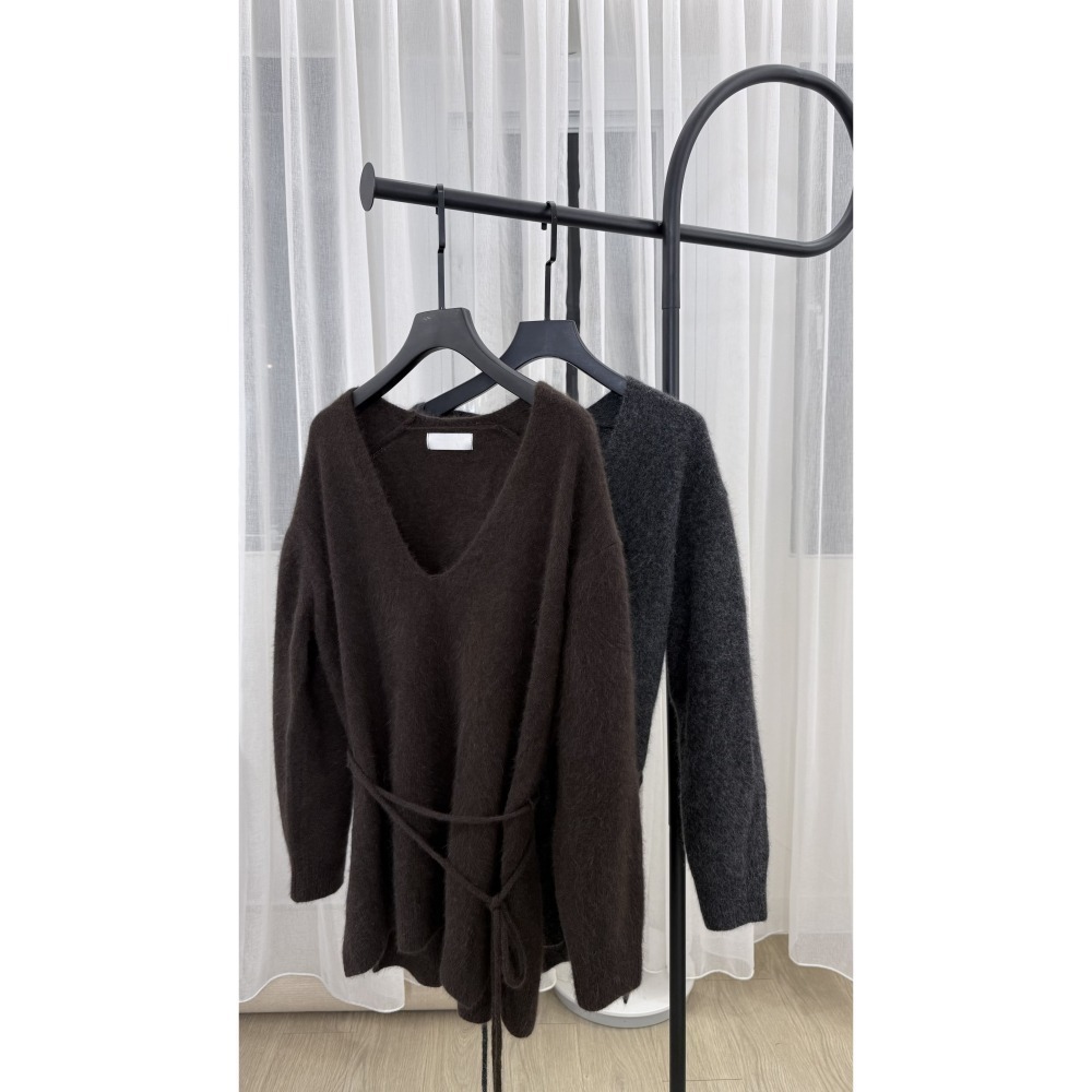 T081 - 午茶時光・親膚絨感收腰深V針織上衣 (現貨)-細節圖5