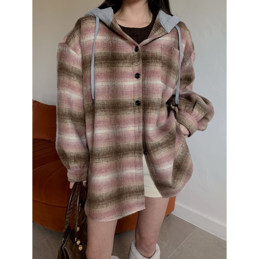 O026-冬日漫遊・經典復古磨毛感格紋襯衫外套(現貨+預購)-細節圖4
