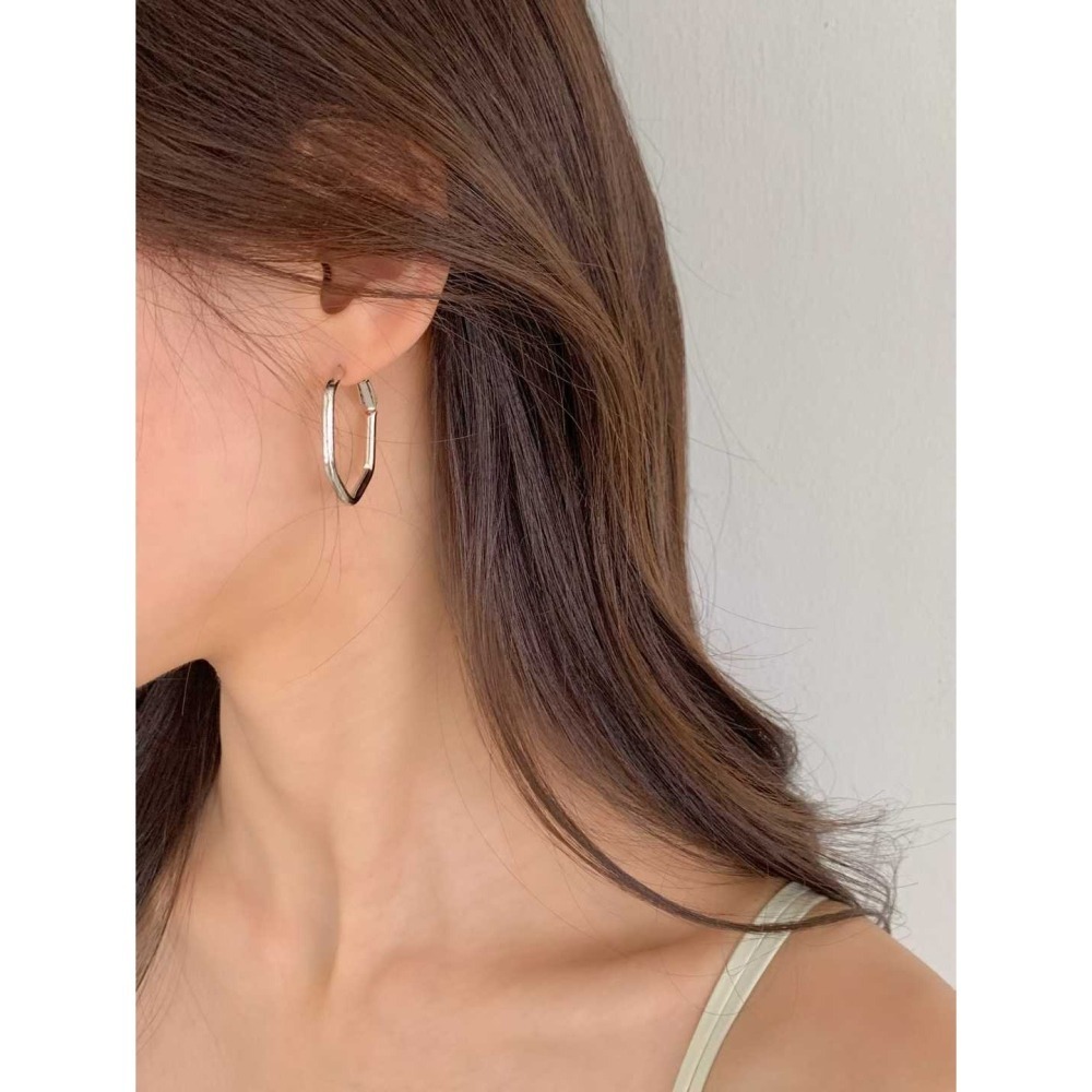 E028-俐落幾何銀框耳環 (現貨)-細節圖2