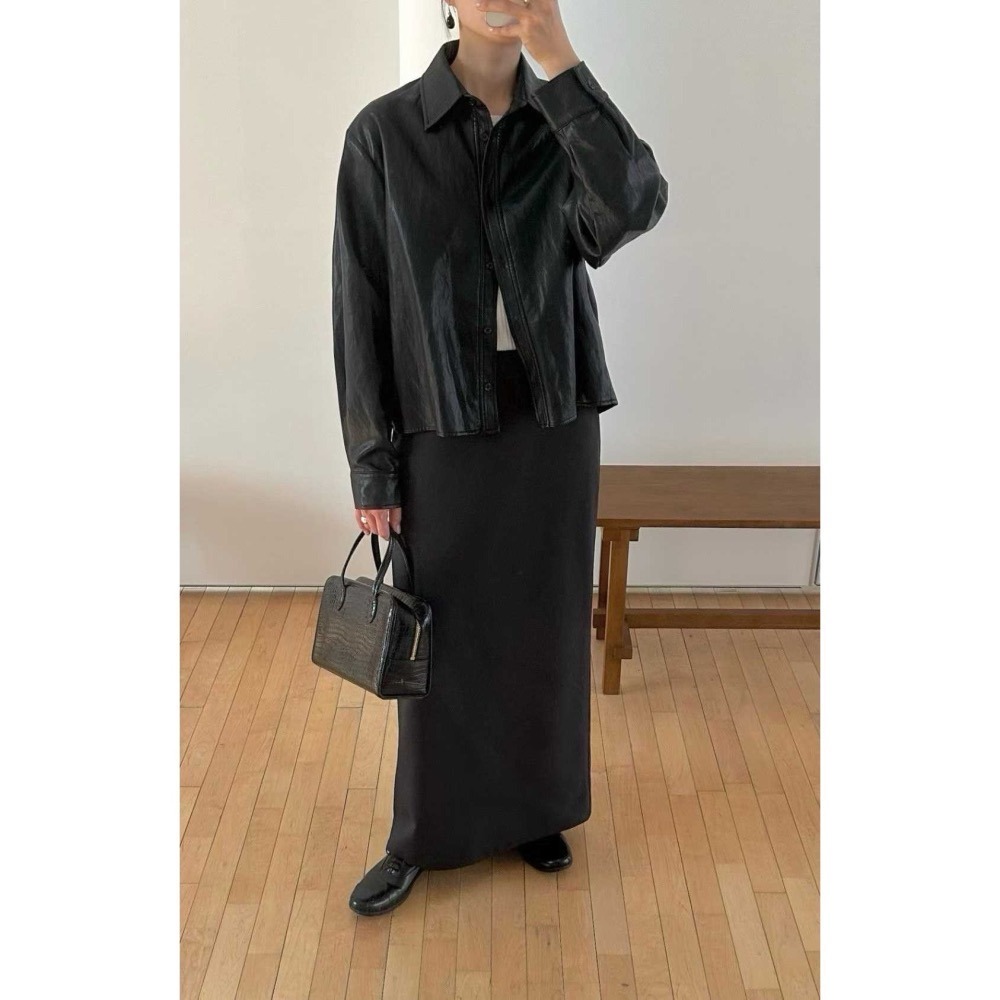 T085-短版皮感襯衫外套 (現貨)-細節圖3