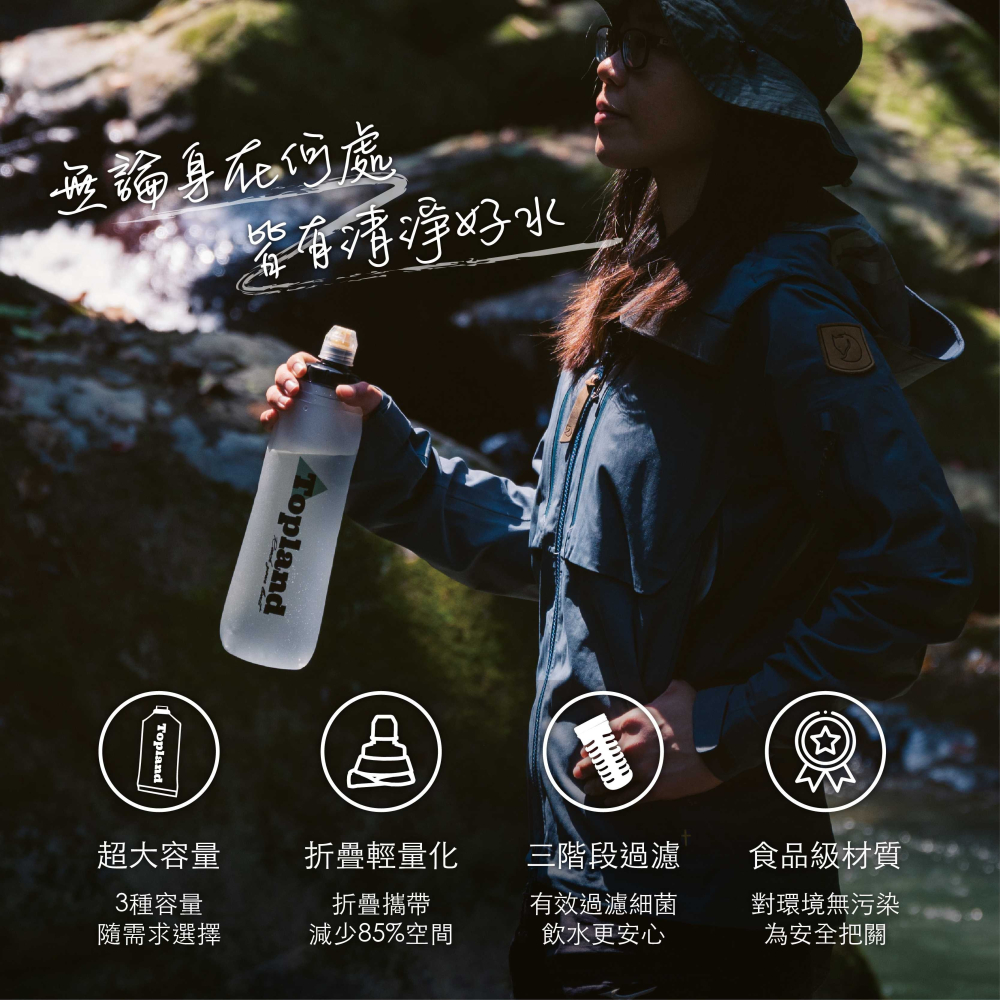 【現貨】Topland戶外摺疊濾水瓶 / 水瓶 ( 1000ml  )-濾芯版-細節圖6