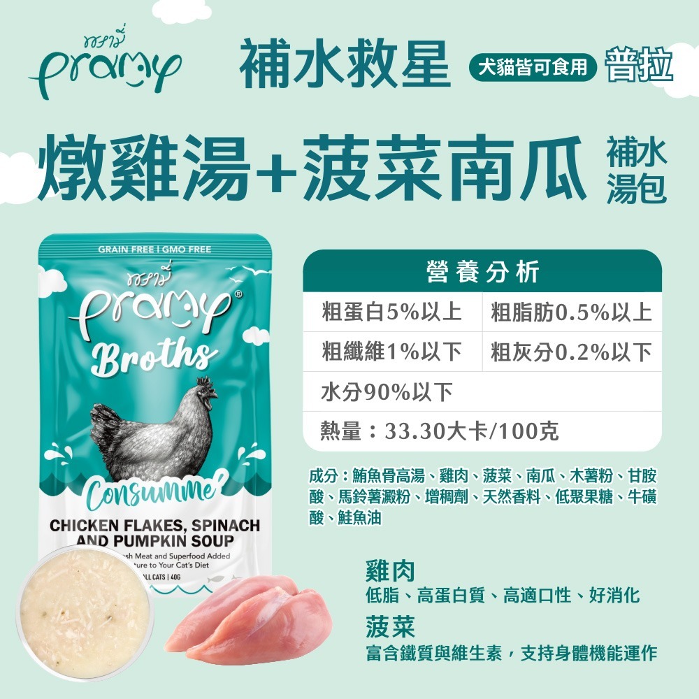 貓奴小舖 Maonu Shop🐈 Pramy普拉 補水救星「燉雞湯+菠菜南瓜」補水湯包 40g 補水 犬貓共食-細節圖4