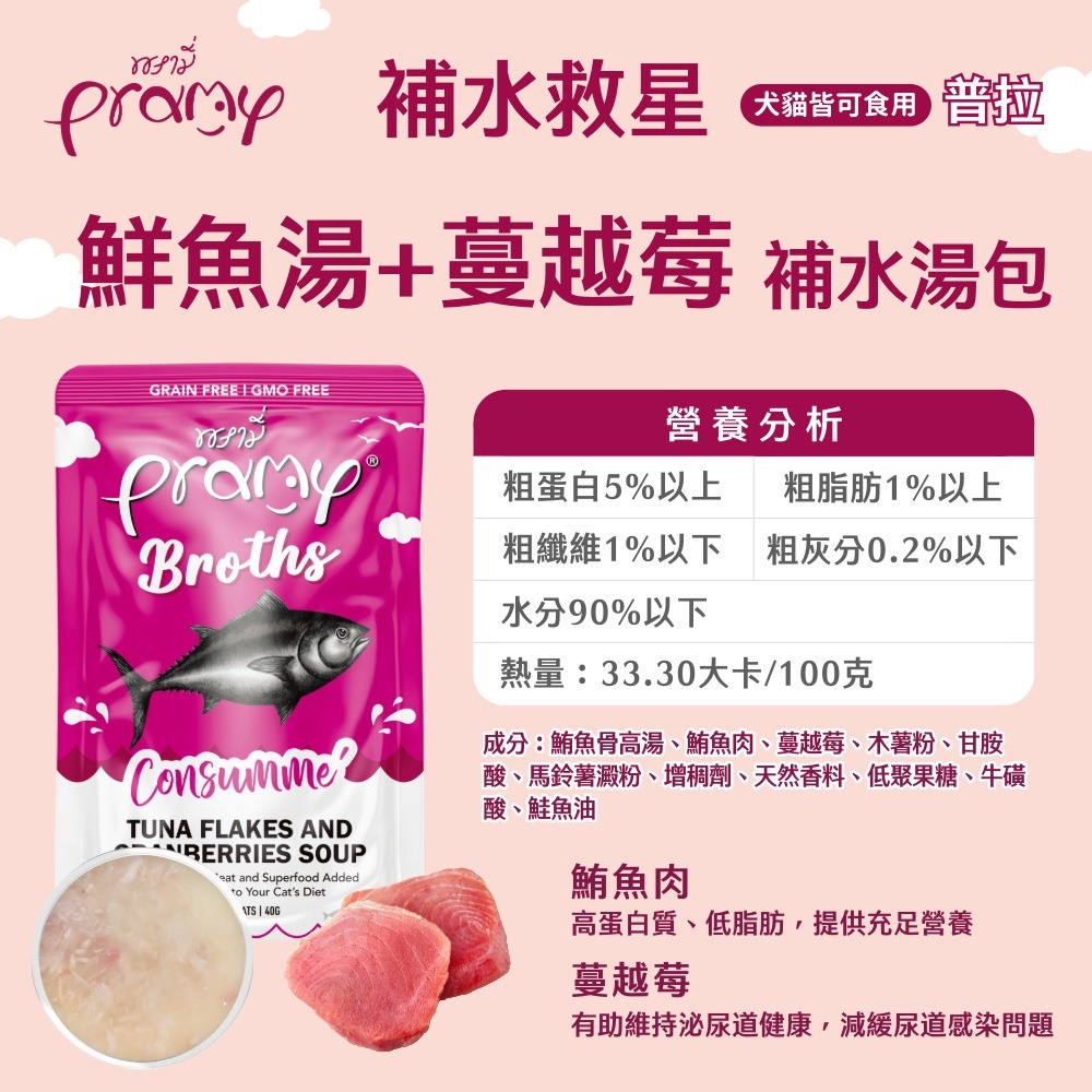 貓奴小舖 Maonu Shop🐈 Pramy普拉 補水救星「鮮魚湯+蔓越莓」補水湯包 40g 補水 犬貓共食-細節圖4