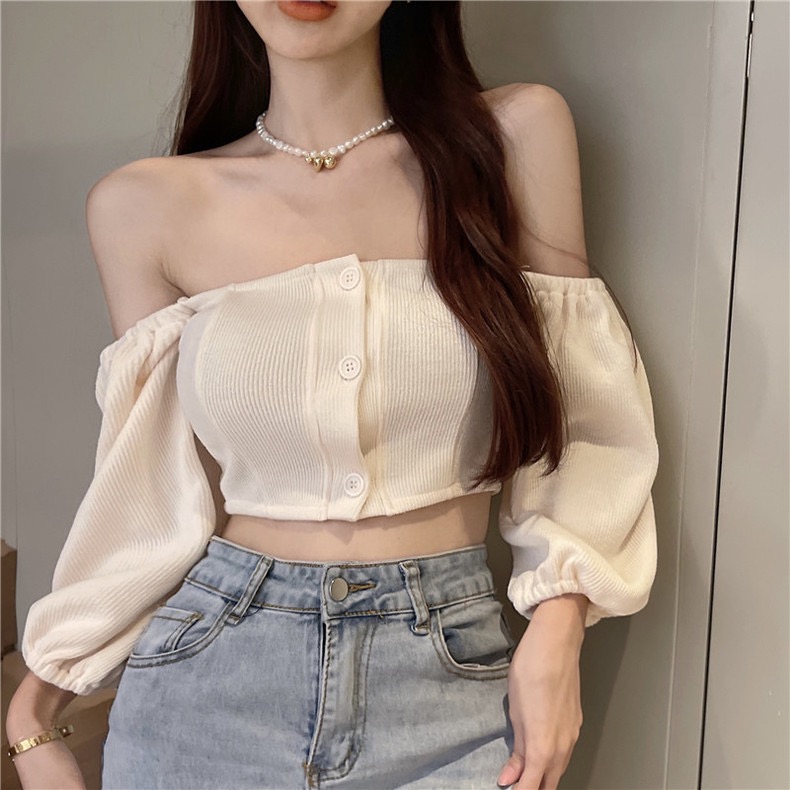 ✨全新 杏色短版一字領-細節圖2