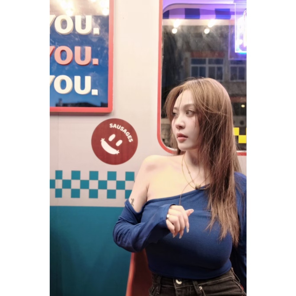 ✨全新 超彈藍色斜肩-細節圖2