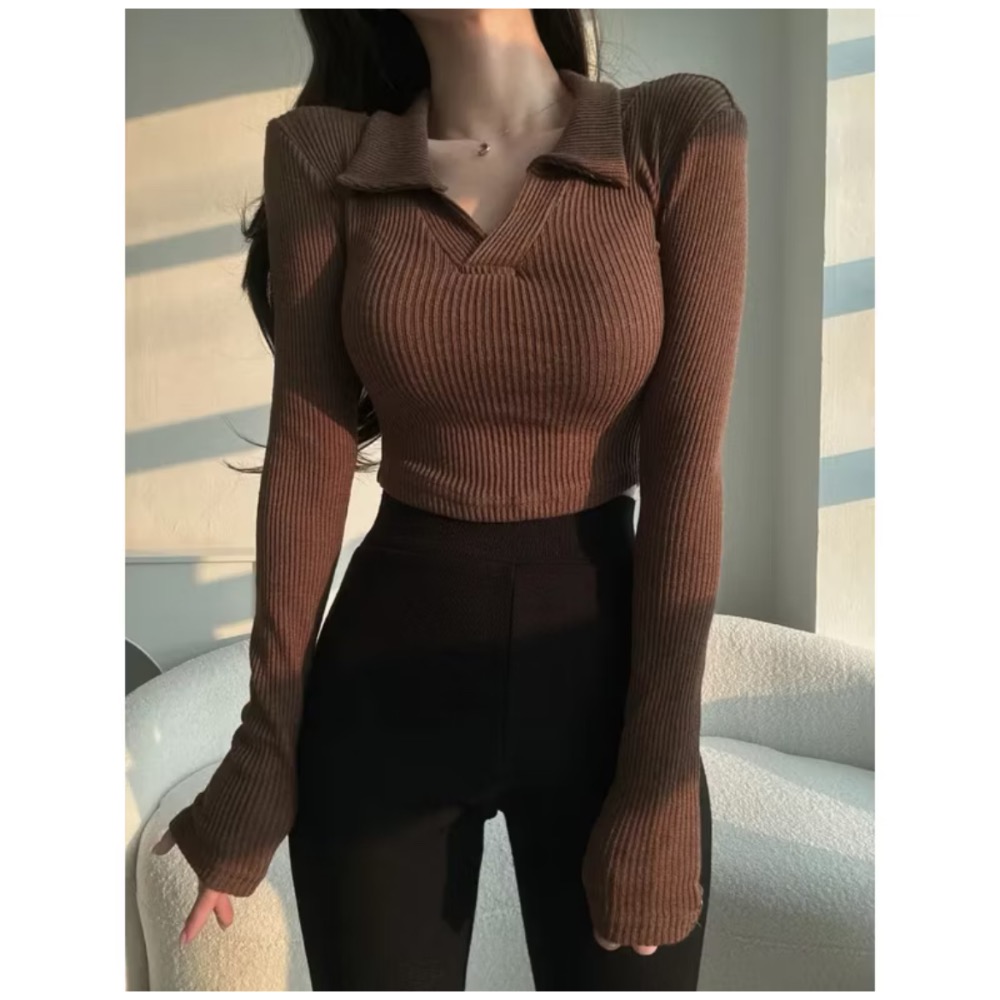 ✨全新 有點厚度的polo領螺紋上衣-細節圖2