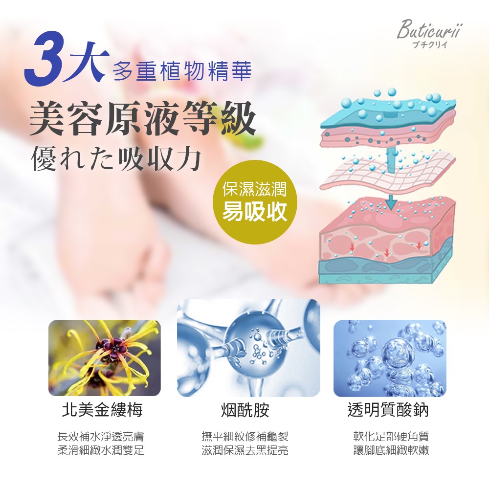 KS399 日本Buticurii美容原液 柔嫩足護腳膜5入組-細節圖3