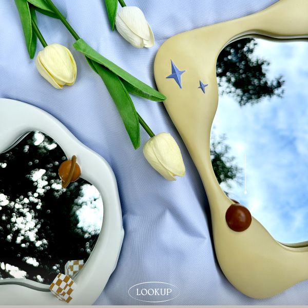 { ʟᴏᴏᴋ } 不規則藝術鏡｜2款 現貨 桌上鏡 掛鏡 立鏡 造型鏡子 居家擺飾 拍攝道具 波浪鏡 立體鏡 氛圍裝飾-細節圖4