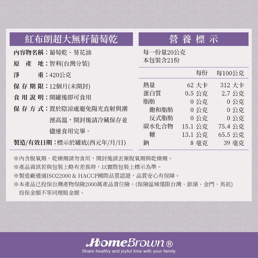 【紅布朗】超大無籽葡萄乾 (420g/罐)-細節圖5