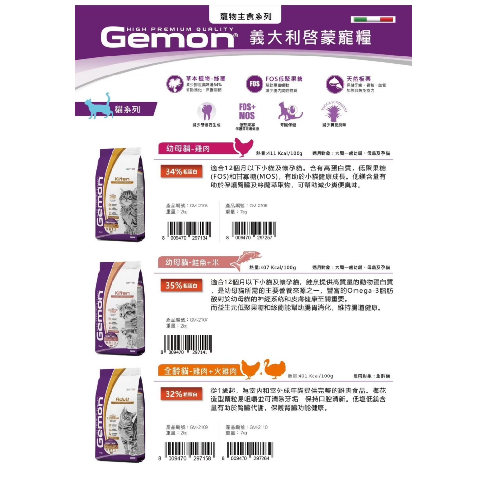義大利Gemon 啟蒙  貓咪寵糧 飼料 7kg-細節圖3