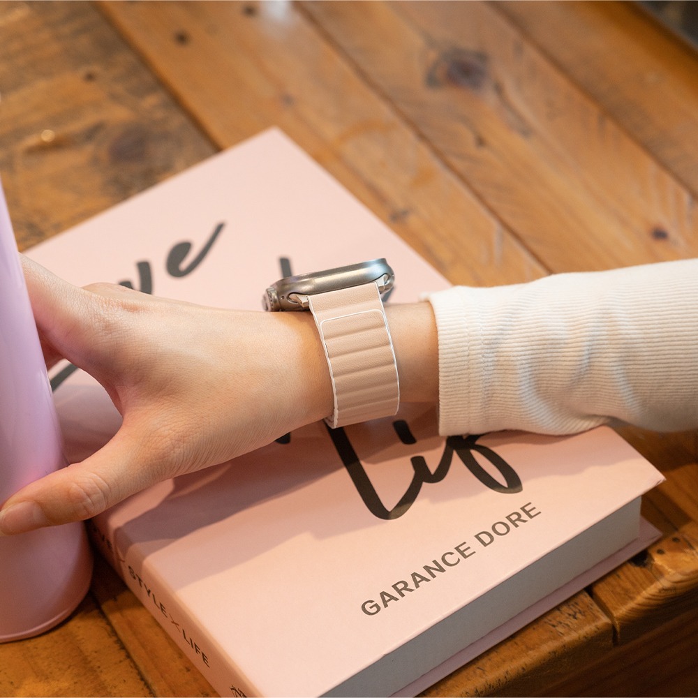 【UNIQ】Apple Watch 49/46/45/44mm 共用 Revix PE 雙色矽膠真皮錶帶-胭脂粉/白-細節圖4