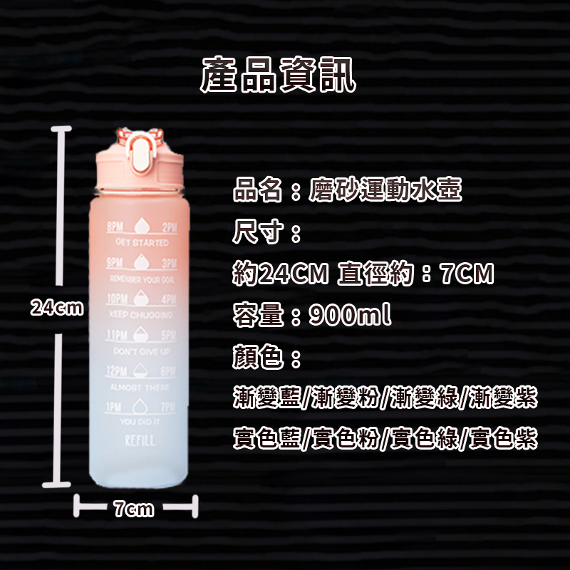 漸層水壺 漸變水壺900ml 漸層運動水壺 健身 彈跳杯蓋 透明水壺 提把 吸管水壺 吸管刻度 腳踏車水壺A0151-細節圖2