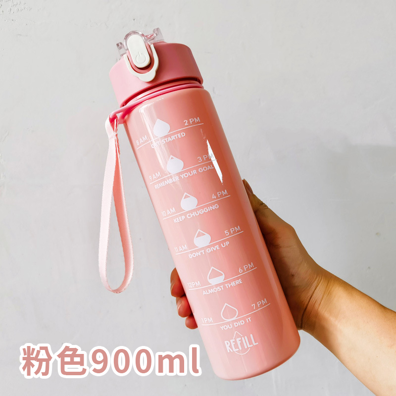 漸層水壺 漸變水壺900ml 漸層運動水壺 健身 彈跳杯蓋 透明水壺 提把 吸管水壺 吸管刻度 腳踏車水壺A0151-規格圖7