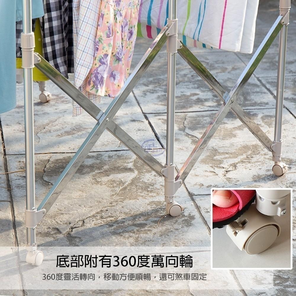 【百鈴】衣立不倒三桿可移動大容量多變曬衣架(曬衣架/掛衣架/室內衣架/移動架/棉被架/毛巾架)-細節圖5