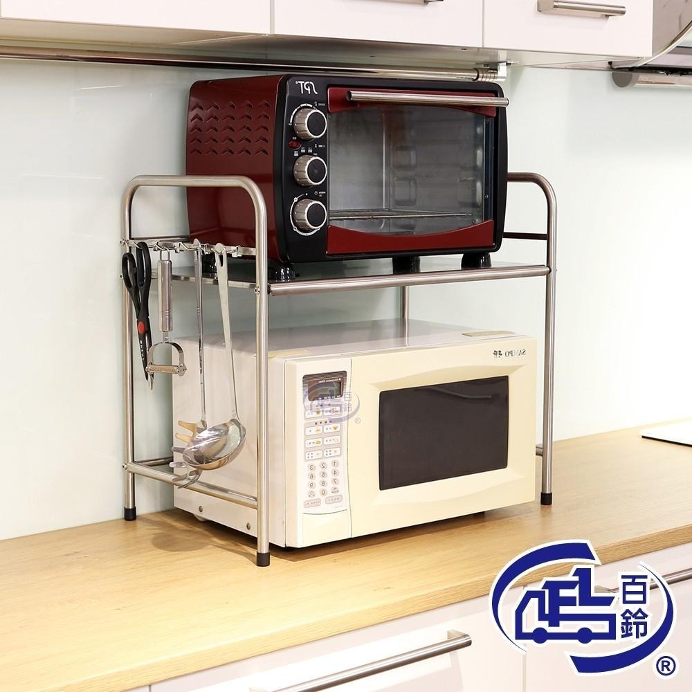 【百鈴】卡豪收不鏽鋼雙層置物架-含單掛勾4入(微波爐架/電器架/瓶罐架/收納架/廚房架/放置架)-細節圖2