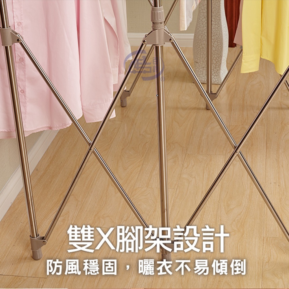 【百鈴】衣立不倒三桿大容量多變曬衣架(曬衣架/掛衣架/室內衣架/移動架/棉被架/毛巾架)-細節圖5