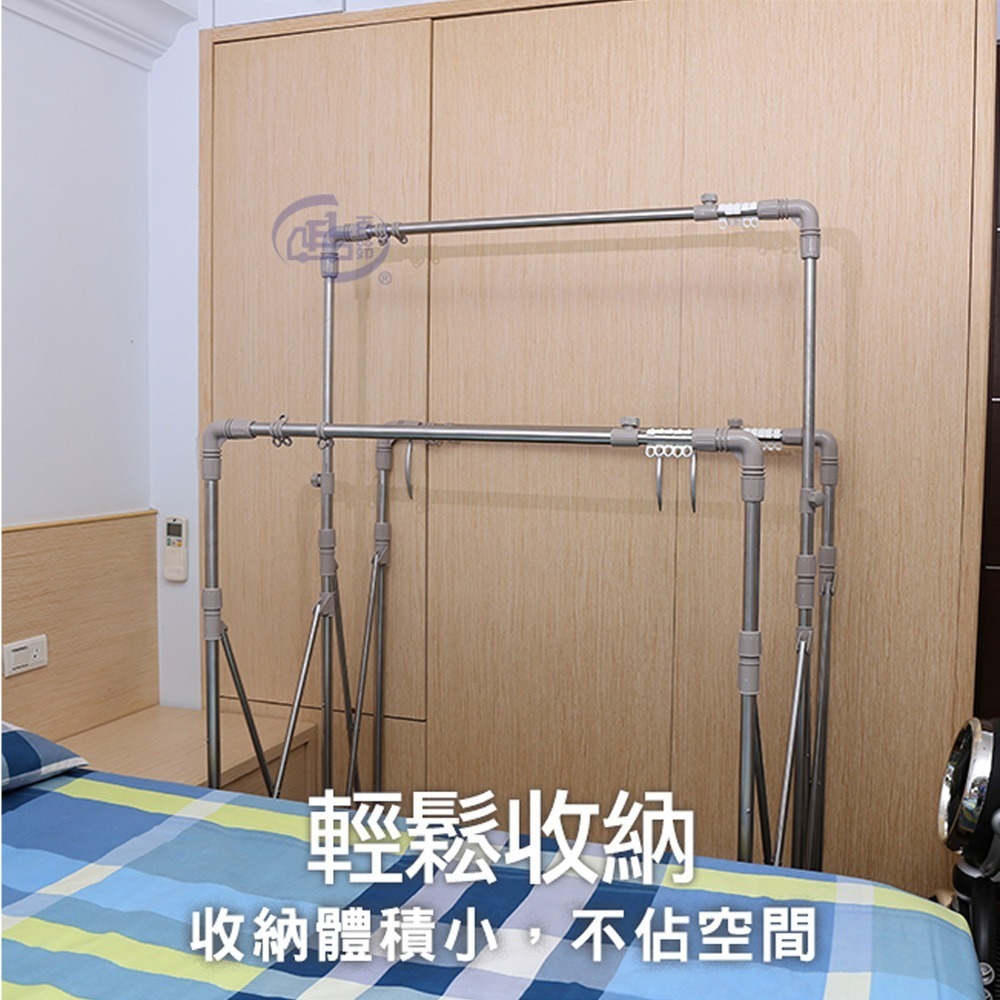 【百鈴】衣立不倒三桿大容量多變曬衣架(曬衣架/掛衣架/室內衣架/移動架/棉被架/毛巾架)-細節圖6