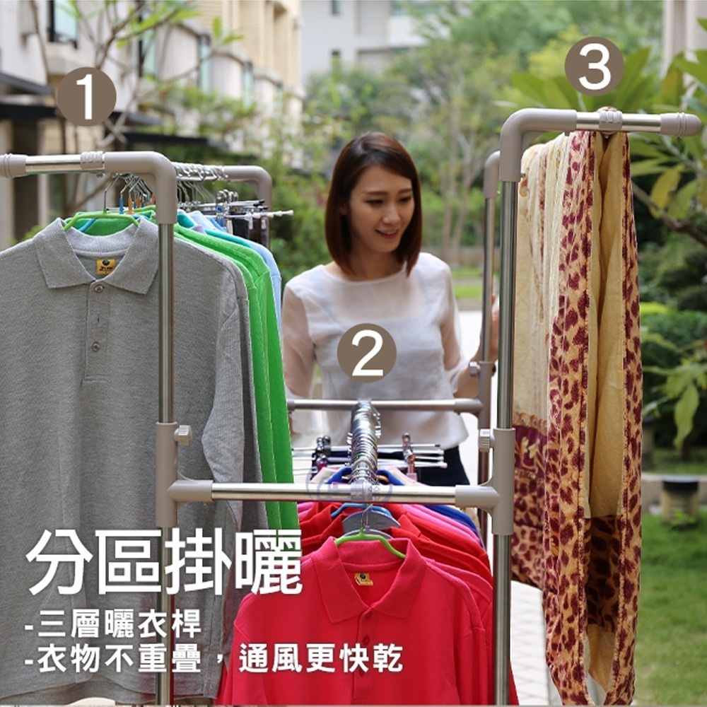 【百鈴】衣立不倒行動多層百變衣物架(曬衣架/掛衣架/室內衣架/移動架/棉被架/毛巾架)-細節圖3