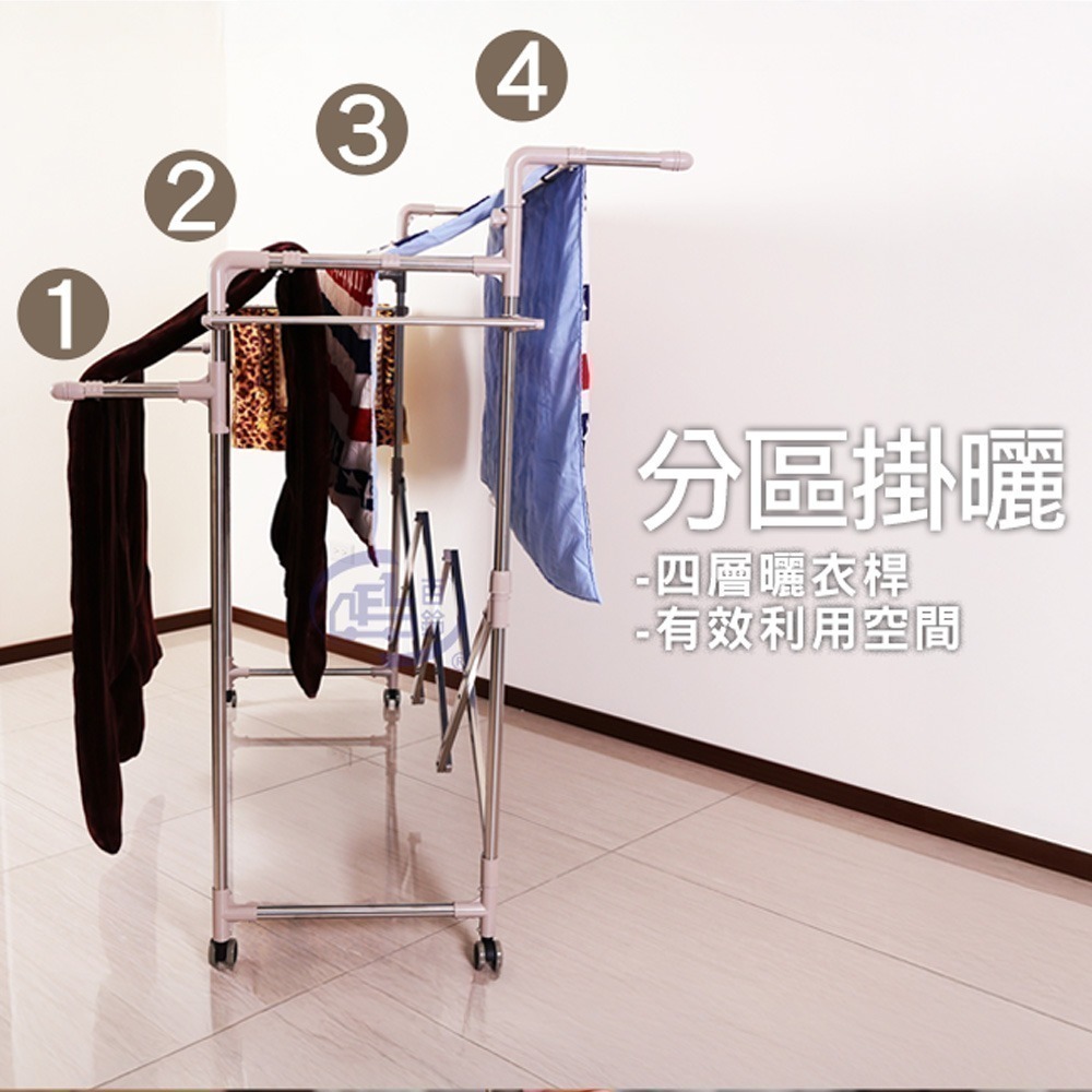 【百鈴】衣立不倒行動多層百變雙翅衣物架(曬衣架/掛衣架/室內衣架/移動架/棉被架/毛巾架)-細節圖2