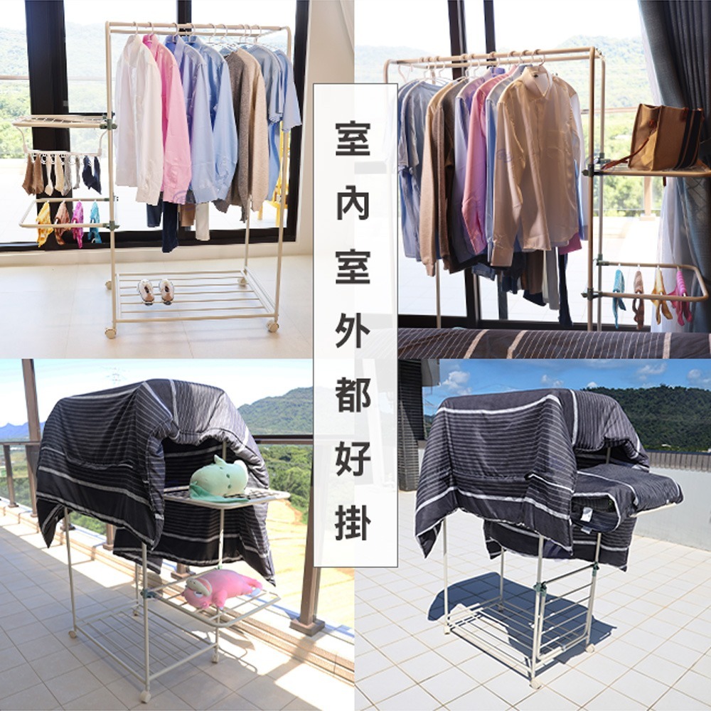 【百鈴】衣立不倒雙桿側展多功能曬衣架(雙桿曬衣架/側展曬衣架/多功能衣架/可折疊曬衣架/室內曬衣架/大容量衣架)-細節圖10