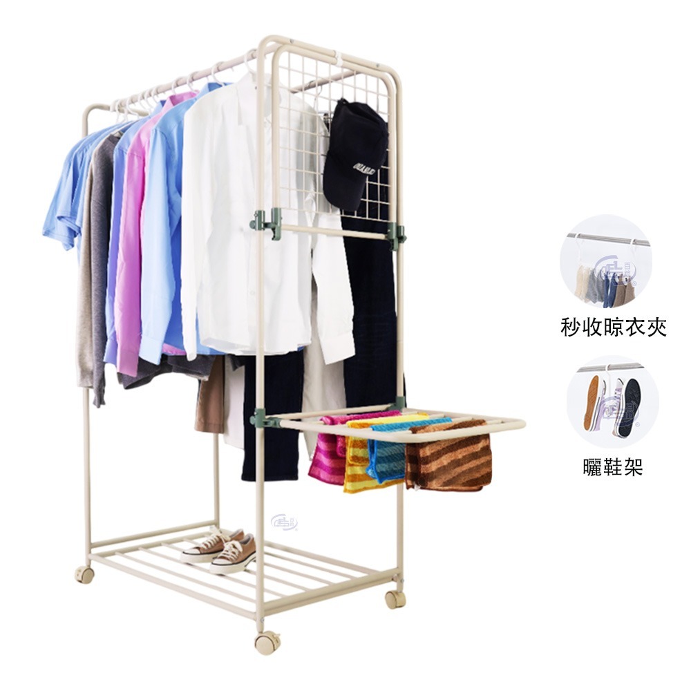 【百鈴】衣立不倒雙桿側展多功能曬衣架(雙桿曬衣架/側展曬衣架/多功能衣架/可折疊曬衣架/室內曬衣架/大容量衣架)-規格圖11