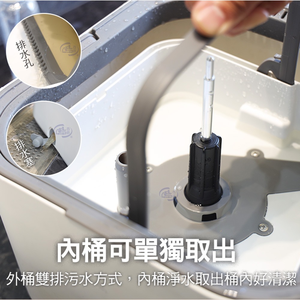 【百鈴】易指神脫手壓旋轉淨汙分離拖把組(拖把/氈黏拖把/淨汙分離水桶/乾濕分離拖把/平板拖把/居家清潔)-細節圖5