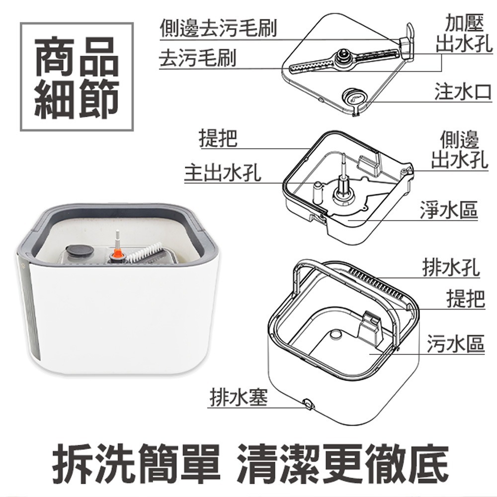 【百鈴】易指神脫手壓旋轉淨汙分離拖把組(拖把/氈黏拖把/淨汙分離水桶/乾濕分離拖把/平板拖把/居家清潔)-細節圖9