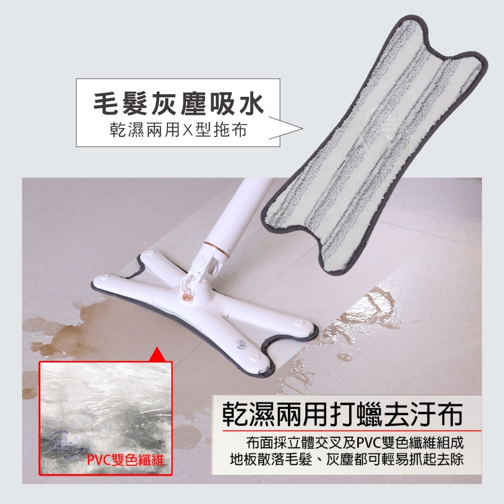 【百鈴】易秒擰免沾手X型豪華平板拖把-乾濕兩用X型拖布(需搭配易秒擰免沾手X型豪華平板拖把)-細節圖3