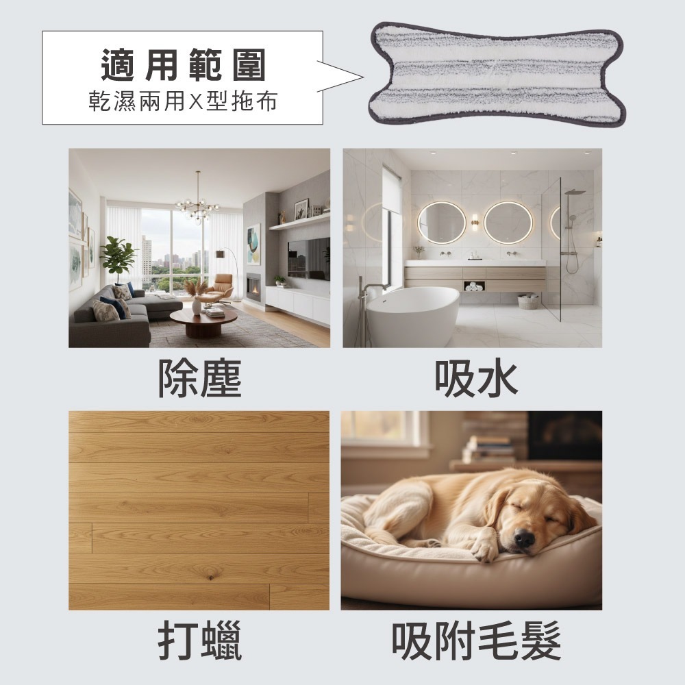 【百鈴】易秒擰免沾手X型豪華平板拖把-乾濕兩用X型拖布(需搭配易秒擰免沾手X型豪華平板拖把)-細節圖4