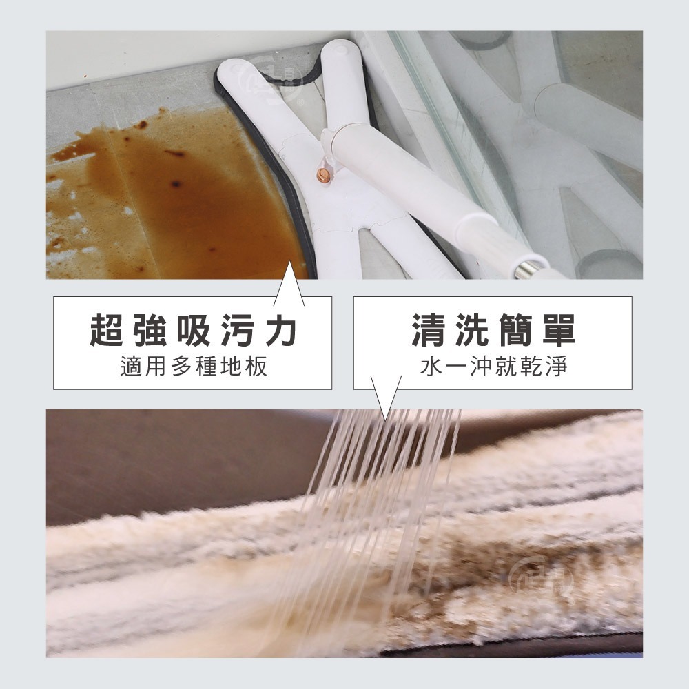 【百鈴】易秒擰免沾手X型豪華平板拖把-重油汙X型拖布(需搭配易秒擰免沾手X型豪華平板拖把)-細節圖2