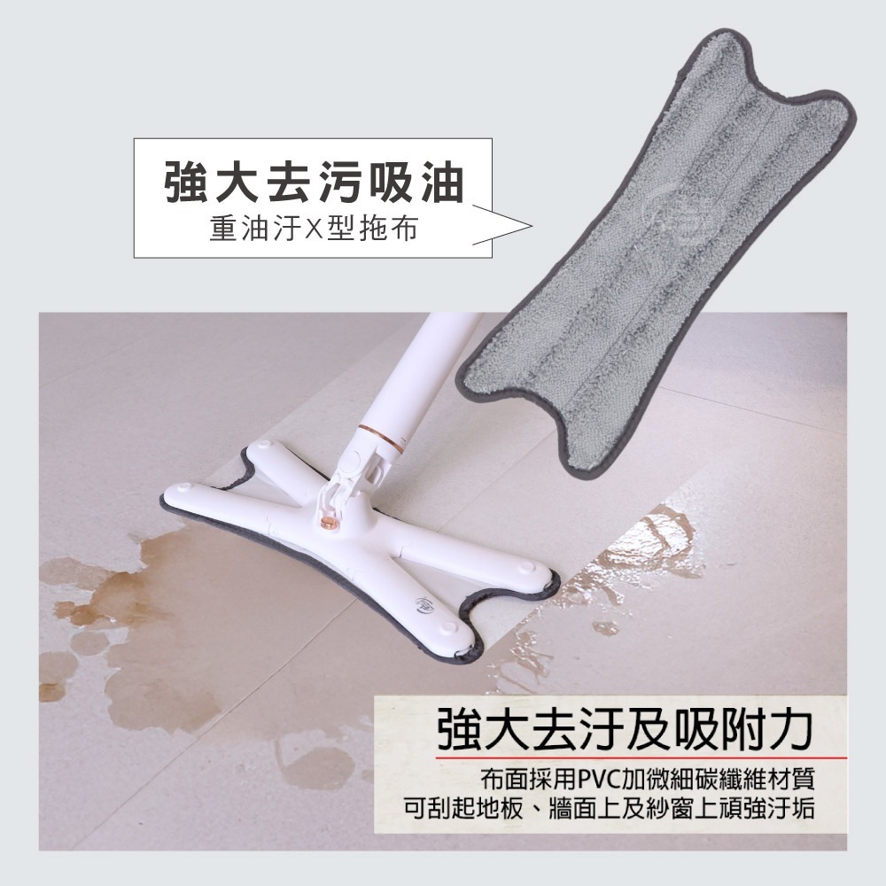 【百鈴】易秒擰免沾手X型豪華平板拖把-重油汙X型拖布(需搭配易秒擰免沾手X型豪華平板拖把)-細節圖3