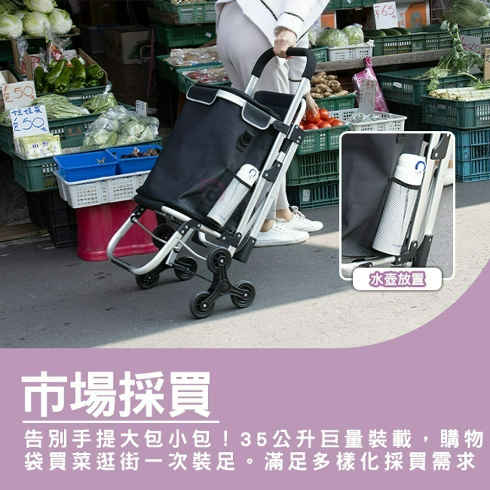 【德昌】鋁合金輕便摺疊座椅六輪休閒購物車(爬梯購物車/六輪摺疊購物車/可坐式購物車/座椅購物車/買菜領貨神器)-細節圖9