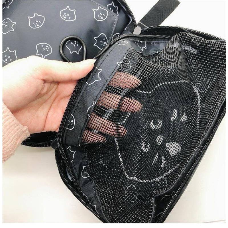 🛸𝗪𝗮𝗸𝗼𝗼𝗻現貨 Nya Ne-net 驚訝貓 掛袋 懸掛式收納包 旅行洗漱包 盥洗包 旅行化妝包 過夜包 化妝包-細節圖6