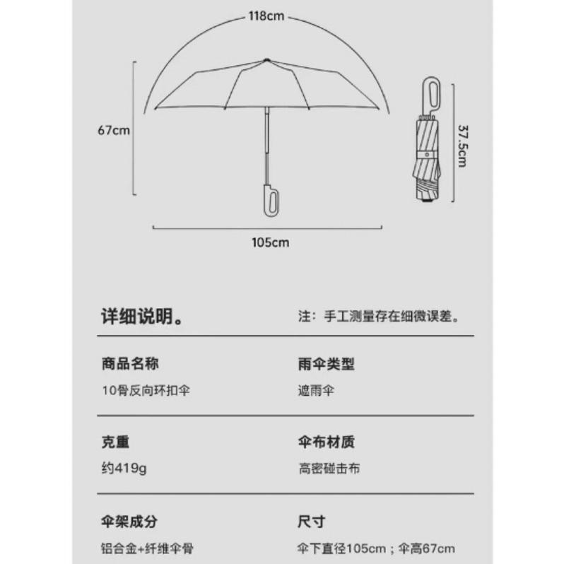 台灣現貨 最強旅用傘 280T碰擊布 不滲透 不濕身 反向傘 扣環傘 夜間反光十骨碳纖維抗風雨傘 折疊傘 車用傘 雨傘-細節圖9