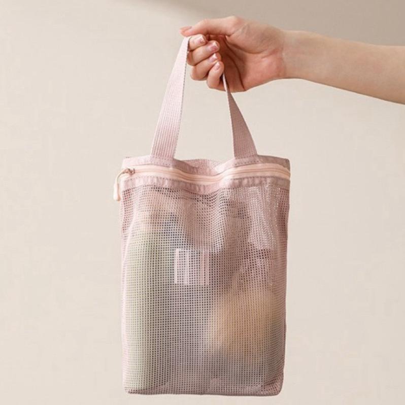 台灣現貨 日本FaSoLa 手提小網袋 布面網紗提袋 網眼提袋 網狀提袋 手提袋 小袋子 便當袋 洗漱袋 提袋 小袋子-細節圖9