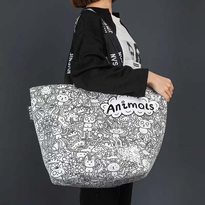 台灣現貨 防水購物袋 沙灘袋 大容量環保袋 尼龍袋 編織袋 環保購物袋 手提袋 側背包 袋 便當袋-細節圖7