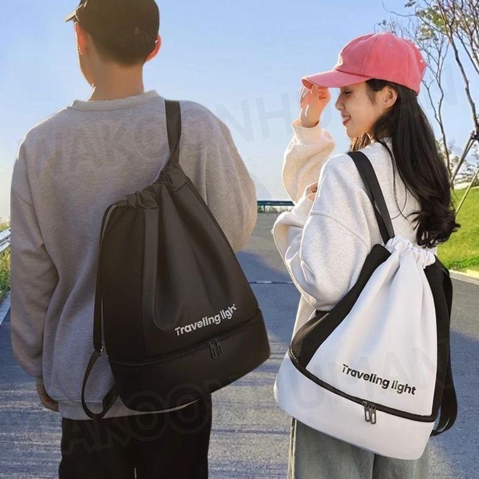 🛸台灣現貨 防潑水收納背包 輕量尼龍背包 背包 游泳包 健身包 旅行旅遊 束口後背包 後背包 雙肩包 筆電包-細節圖4