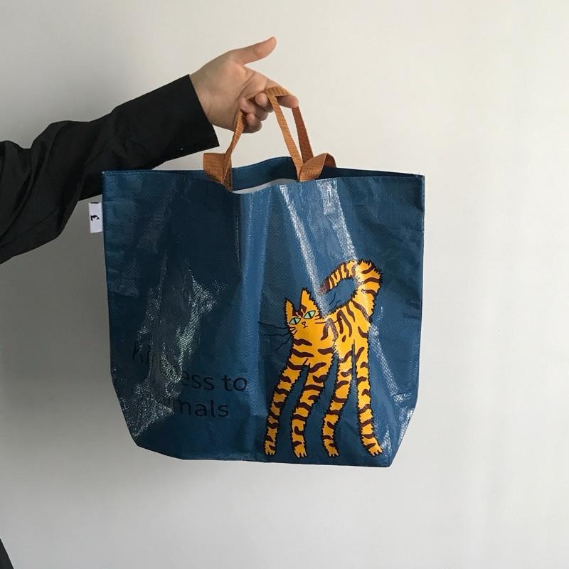 🛸台灣現貨🔥 豹老闆 焦糖棕編織袋 防水環保袋 肩背袋 環保袋 購物袋 學生 補習袋 編織袋 大袋子 托特包-細節圖5