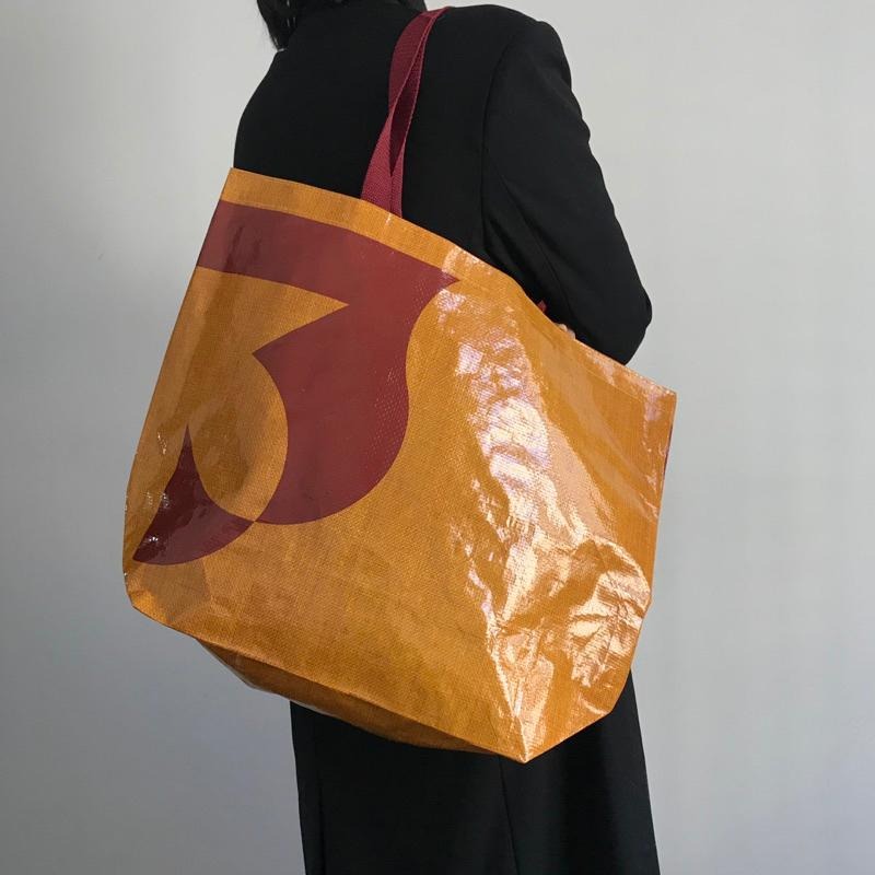 🛸台灣現貨🔥 豹老闆 焦糖棕編織袋 防水環保袋 肩背袋 環保袋 購物袋 學生 補習袋 編織袋 大袋子 托特包-細節圖6