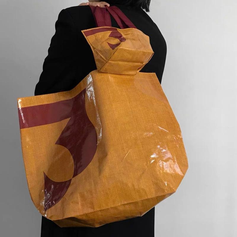 🛸台灣現貨🔥 豹老闆 焦糖棕編織袋 防水環保袋 肩背袋 環保袋 購物袋 學生 補習袋 編織袋 大袋子 托特包-細節圖7