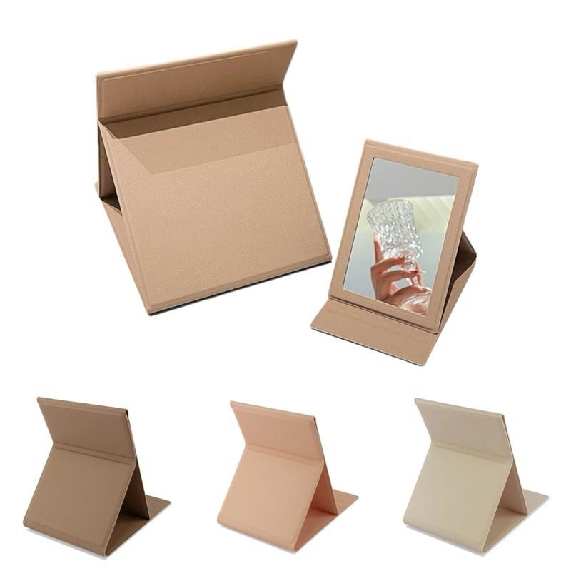 🛸快速出貨 奶茶系質感折疊鏡 折疊化妝鏡 鏡子 化妝鏡 折疊鏡 迷你鏡 桌上鏡 鏡子 旅遊攜帶 隨身鏡 立鏡 桌鏡-細節圖2